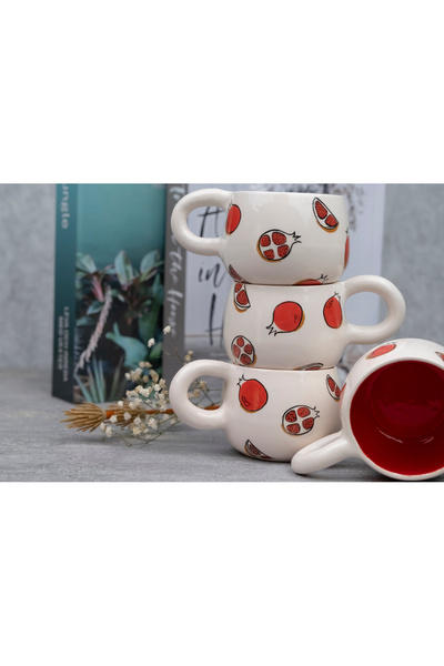 Melouro Pomegranate Set of 3 Handmade Ceramic Cups with Handles, Mug