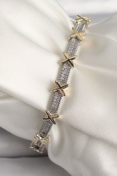 Mu Art Ahşap Brass Silver Color Zircon Stone Gold Xoxo Model Vip Series Women's Bracelet