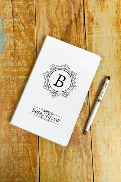 HediyeHanesi Kişiye Özel İsimli Beyaz Ajanda Not Defteri ve Kalem Seti 2413B1003