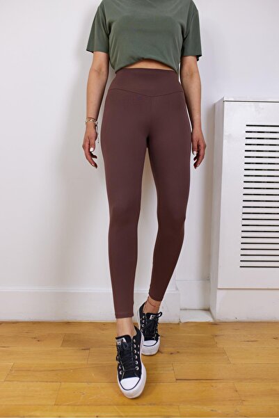 Askı Nişantaşı Visok struk Smeđe prošiveni korset leggins