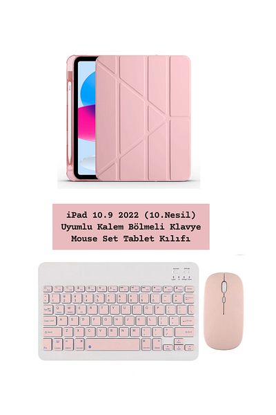EHZ TEKNOLOJİ iPad 10.9 2022 (10Th Generation) Compatible Keyboard Mouse Set + Stand Tablet Case with Pen Compartment