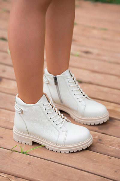 Parponi Drop Zippered Women's Genuine Leather Boots Ecru