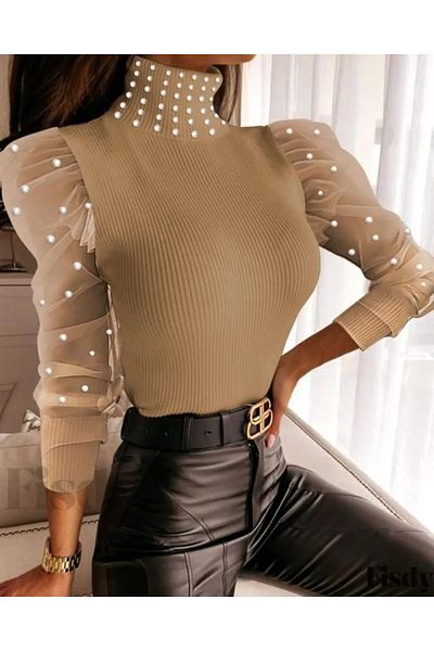 Kokosh moda Γυναικείο ζιβάγκο μανίκια τούλι με μαργαριτάρι λεπτομέρεια Ευκαιρία προϊόν Μπλούζα