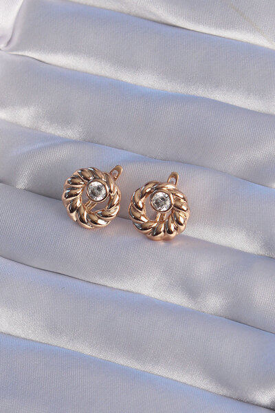 BESKAR Xuping Rose Color Oval Zircon Stone Twist Model Earrings