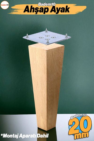Badem10 Picior din lemn 20 cm cu atașament pătrat inclus Mobilier Fotoliu Canapea Masă de cafea Picior de masă Picioare Nevopsite