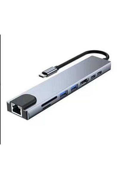 Choice موزع USB C 8 في 1 من النوع C باللون الرمادي، محول HDMI 4K 8 في 1 من النوع C، Rj45، شبكة محلية، إيثرنت، قارئ SD، USB-C 3.0