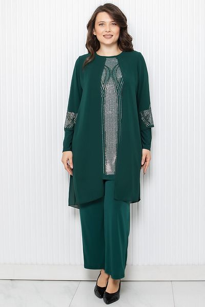 SUBU TASARIM Stone Print Detailed Double Suit Emerald Tbs952