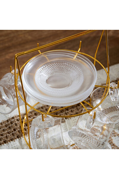 Home Box Orchid 12-Piece Glass Cup and Saucer Set with Stand 100 ml