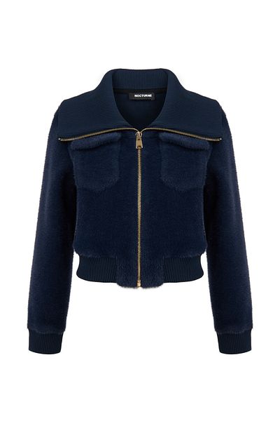 Nocturne Wide Collar Zipper Detailed Knitwear Cardigan