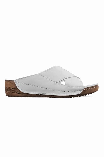 Lal Shoes & Bags Papuci Darlen din piele naturală albă - cu detaliu bandă încrucișată