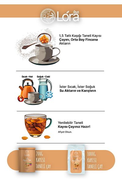 LoraTea 1kg Edible Apricot Tea with Grains - Mix in Cup, Warm Cold - with Dried Apricots