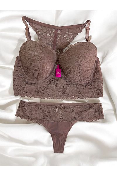 F.K Lace Bustier Bra and Brazilian Panty Lingerie Set