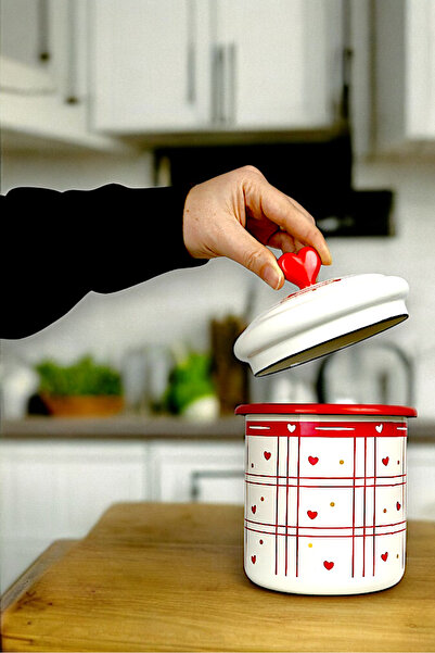 İnci Emaye Emaye Kavanoz Kapaklı Baharatlık, 1.3ltbaharatlık Çeyiz, Hediye, Yoğurt Mayalama, Çok Amaçlı Kavanoz