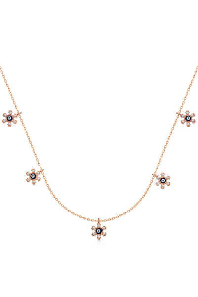 Genel Markalar 925 Ayar Gümüş Çiçek Nazarlı Şans Kadın Gümüş Kolye