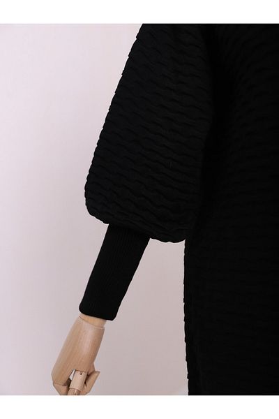Modamorfo Embossed Pattern Knitwear Tunic -Black