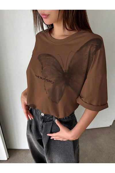 npLStore Унисекс 100% памучна тениска с принт на пеперуди