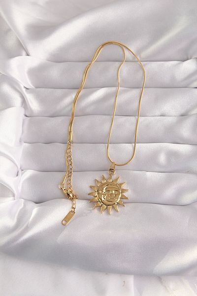 Skygo Gold Color Vintage Sun Figured 316L Necklace - Tj-Bko9060