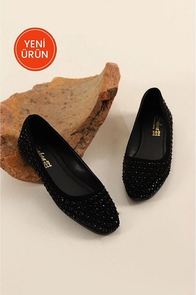 Jackers Pantofi de zi cu zi pentru balerină de damă cu toc subțire cu design Black Stone