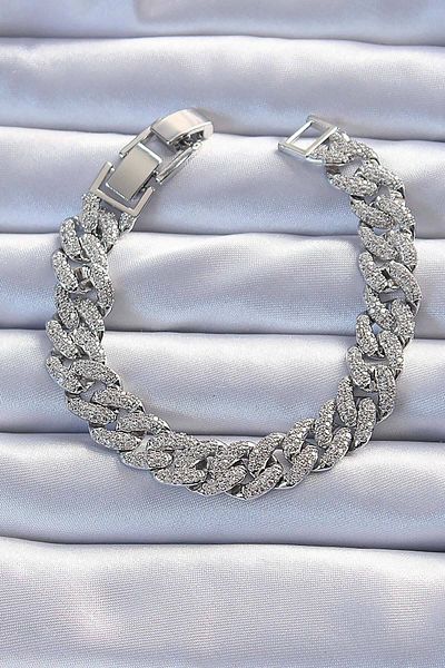 Mu Art Brass Silver Color Zircon Stone Gourmet Bracelet