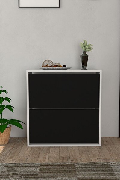 Moonlife 2 Kapaklı Kayar Raflı Ayakkabılık Siyah