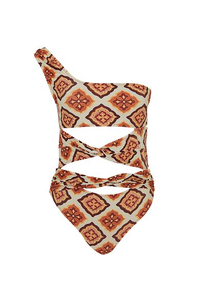 Nocturne One Shoulder Detailed Patterned Swimsuit