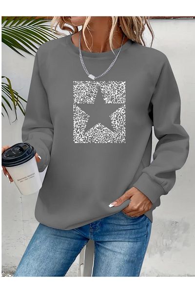 Kokosh moda Γυναικεία μακρυμάνικη μπλούζα με λαιμόκοψη με στάμπα βισκόζης με δύο κλωστές