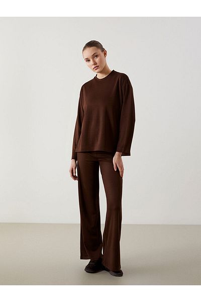 LC Waikiki Γυναικείο αθλητικό παντελόνι LCW Modest Brown με ελαστική μέση με φαρδύ πόδι