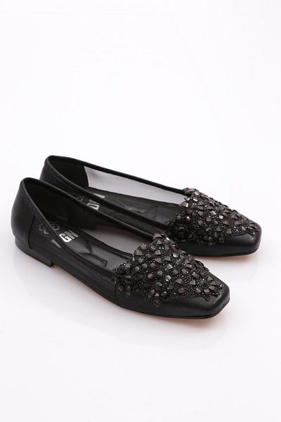 DGN K196 Model - Black Embroidered Women's Ballerina Flush