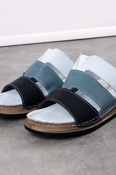 Lal Shoes & Bags Papuci Ratse pentru femei - Piele autentică, cu trei benzi și detalii din cauciuc, albastru