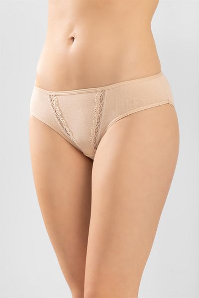 BAYKAR Women's Cotton Zigzag Embroidered Bikini Cut Panties 3-Pack Skin Color