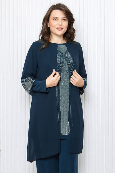 SUBU TASARIM Stone Print Detailed Double Suit Navy Blue Tbs952