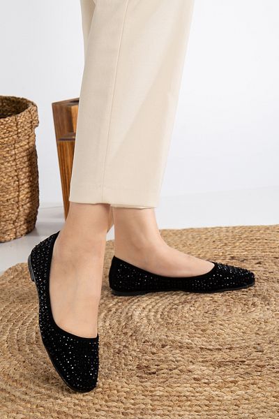 Jackers Pantofi de zi cu zi pentru balerină de damă cu toc subțire cu design Black Stone