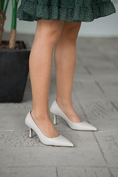 Parponi Monat Ince Topuklu Deri Stiletto Ekru