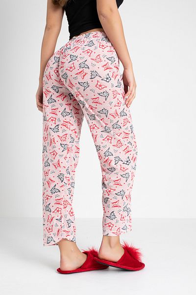 DONEX Cotton Thin Breathable Fabric Ribbon Waist Detail Printed Women's Sleepwear Bottoms Without Pockets
