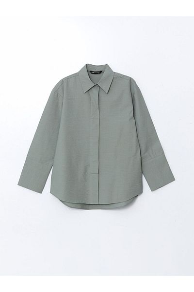 LC Waikiki Lcw Modest Khaki Oversize Poplin Women's Shirt Tunic