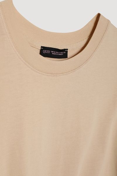 Quzu Μπλουζάκι Oversize Basic σε μπεζ χρώμα