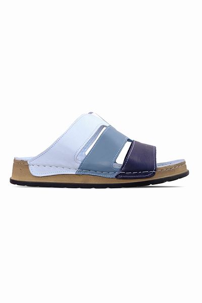 Lal Shoes & Bags Papuci Ratse pentru femei - Piele autentică, cu trei benzi și detalii din cauciuc, albastru