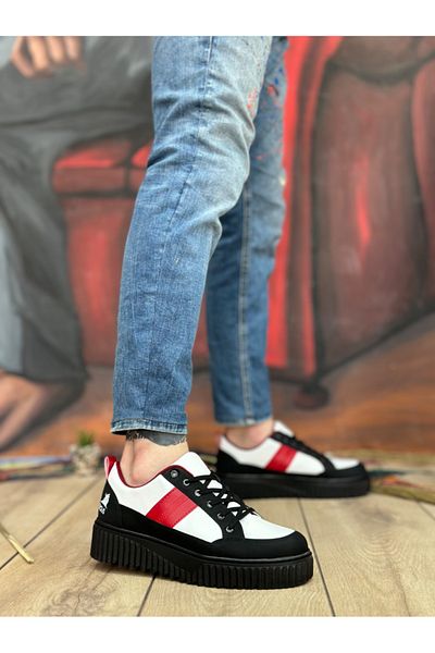 BOA BOA BA0804 - High Black, Red Detailed Lace Up Men's Shoes