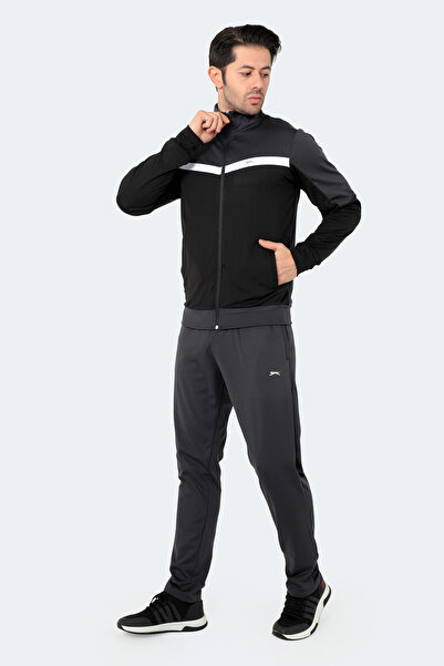 Slazenger RAMOS Erkek Fermuarlı Dik Yaka Cepli Koyu Gri Eşofman Takımı