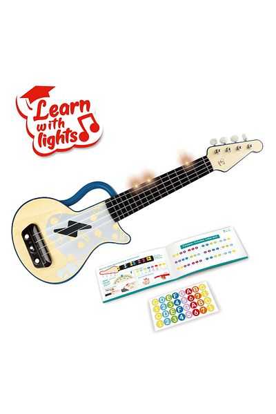 Hape Wooden Toy - Ukulele (GUITAR) Instrument Blue - Learn To Play With Lights