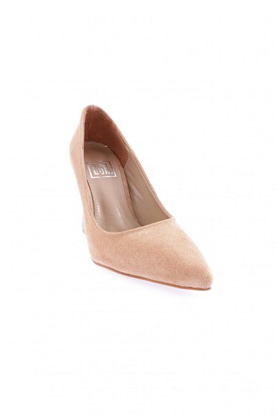 DGN Beige Suede Women's Goblet Heeled Shoes - Rhinestone Heel, Pointed Toe 6821535