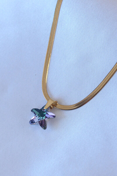 Nehir 316L Steel Gold Color Italian Chain Model Crystal Sea Star Model Women'...