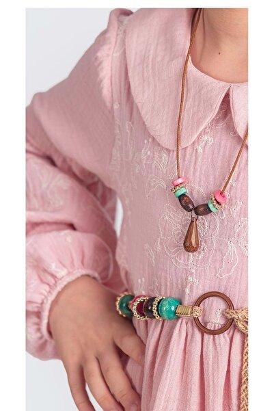 Mnk Baby&Kids Müslin Kumaş Kız Çocuk Uzun Kol Tesettür Elbise M00705 KOYU PEMBE