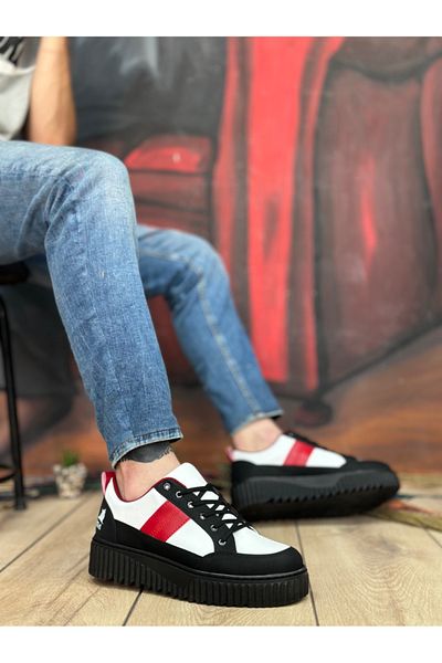BOA BOA BA0804 - High Black, Red Detailed Lace Up Men's Shoes