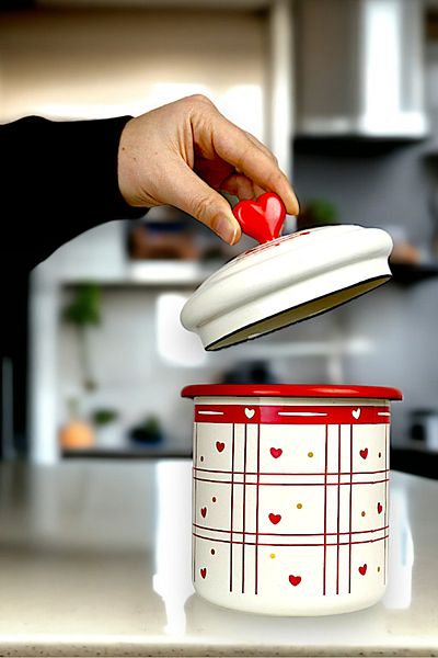 İnci Emaye -1.5Litre Enamel Jar - Spice Jar, Dowry, Gift, Yogurt Fermentation, Multi-Purpose Jar with Lid