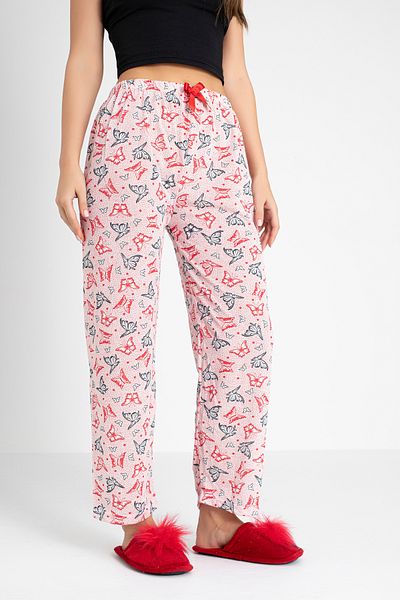 DONEX Cotton Thin Breathable Fabric Ribbon Waist Detail Printed Women's Sleepwear Bottoms Without Pockets