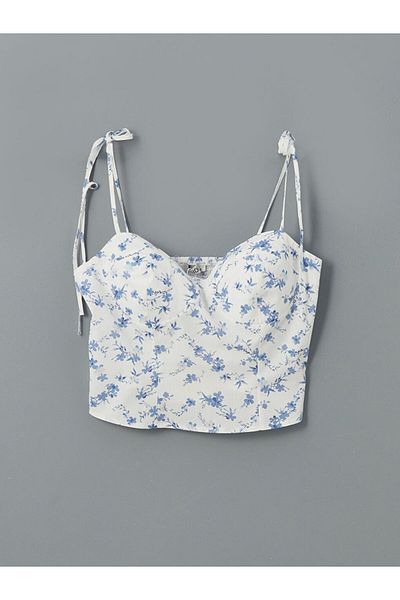 LC Waikiki Xside White Heart Neck Floral Women's Crop Bustier