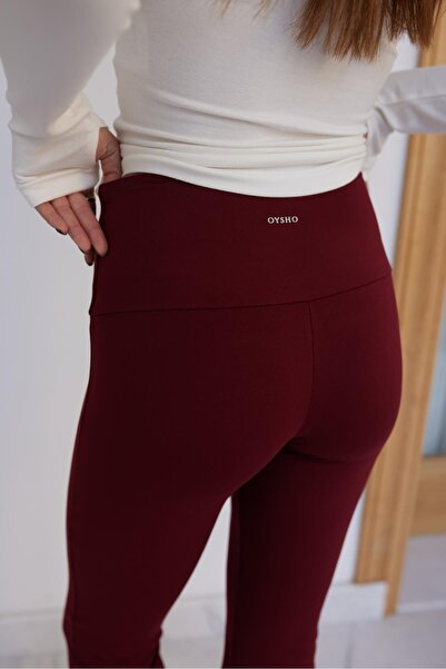 Askı Nişantaşı Burgundy High Waist Corset Detailed Spanish Leg Leggings