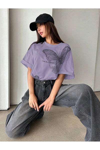 npLStore Unisex Plus Size The Butterfly Printed Oversize T-Shirt από 100% βαμβάκι