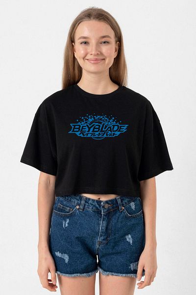 Tshirthane Beyblade Logo Black Women's Crop Tshirt